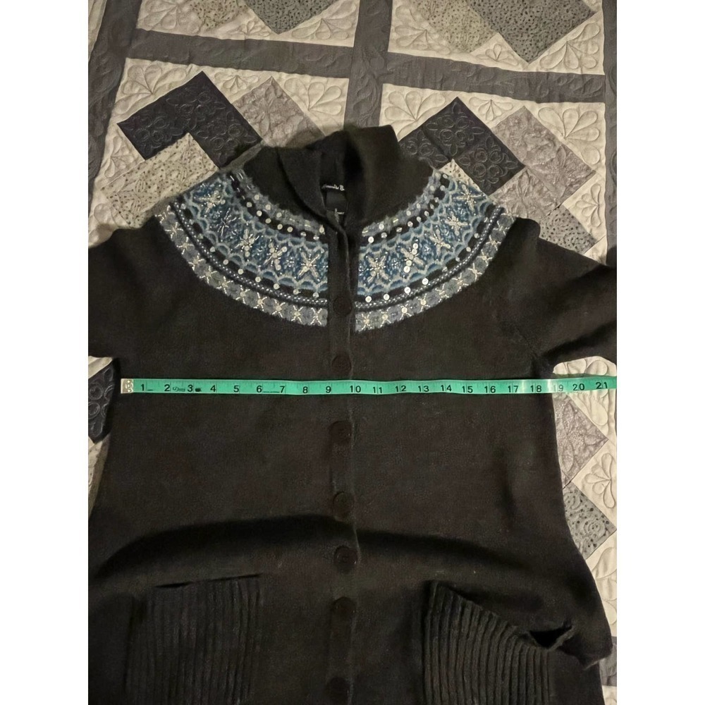 Alexandra Bartlett lamb’s wool fair isle hooded duster cardigan sweater small - Picture 7 of 7